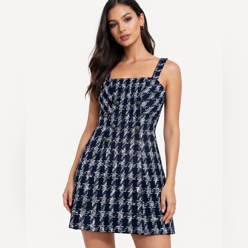 Maeve Black and White Plaid Mini Dress